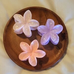 Set of Three Flower Hair Clips in Pastel Shades